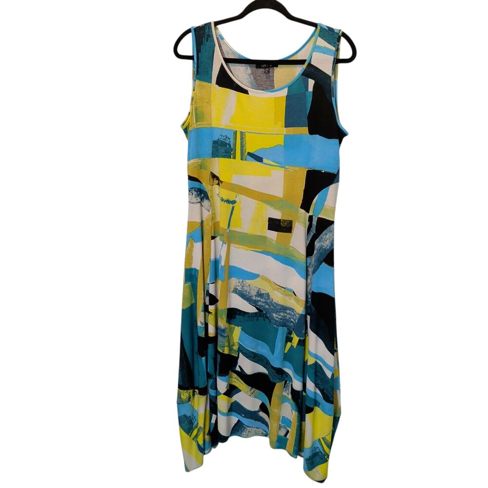 Comfy USA Women's Sz XL Colorful Geometric Bubble Hem Swing Dress Art to Wear